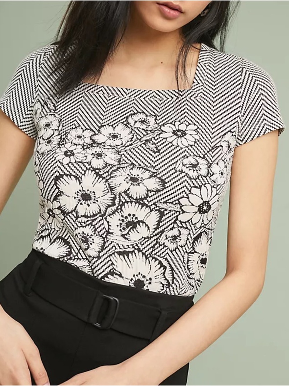 Anthropologie Maeve Hellebore Floral Chevron Square Neck Top M
